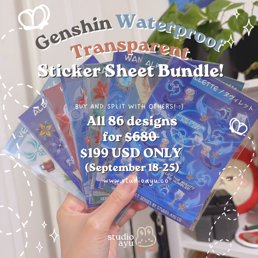 *LIMITED TIME* Genshin Impact Waterproof Sticker Sheet Bundle - All 86 Designs