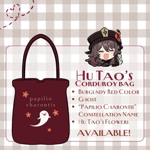 Hu Tao Corduroy Tote Bag  - Modern AU Series