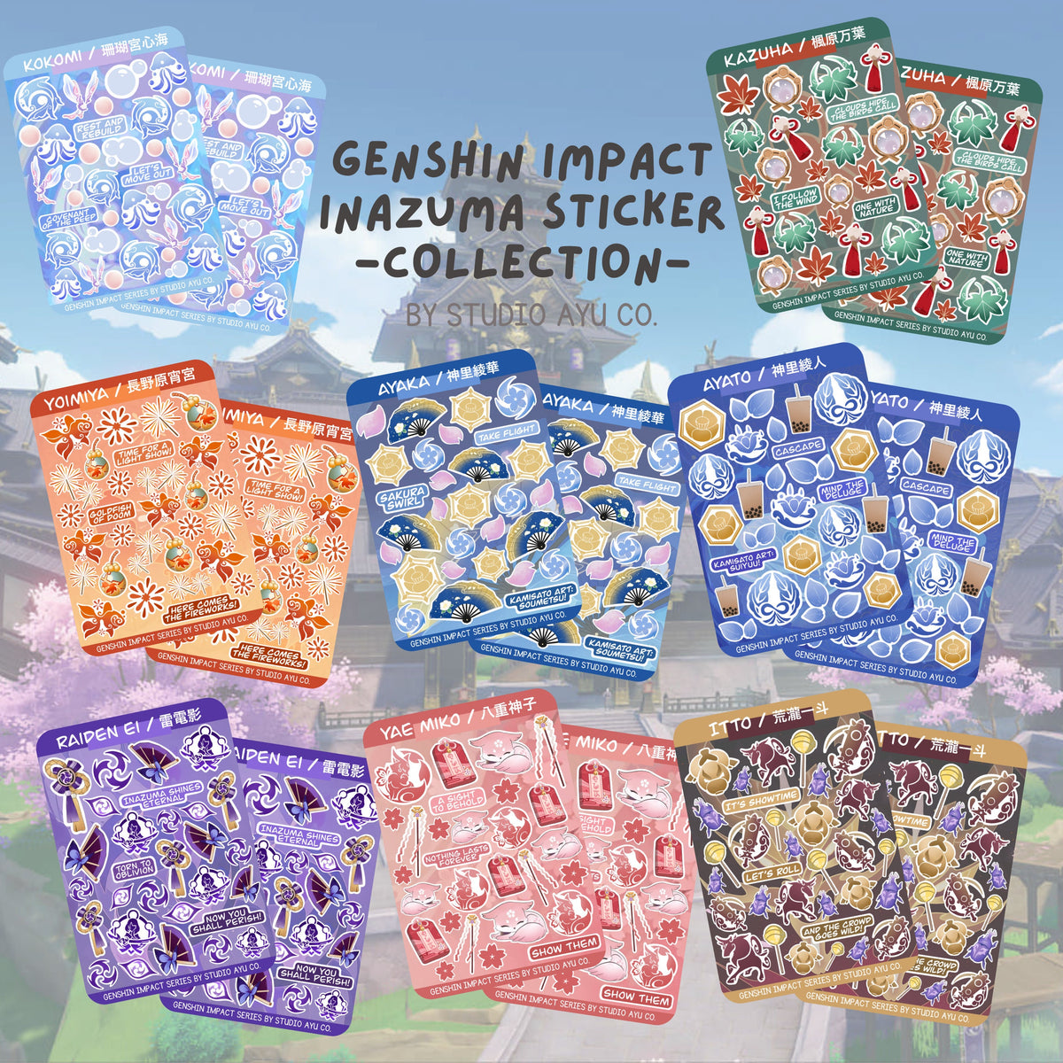 Akaya Sticker Ayaka Kamisato Waterproof Matte Sticker Sheet – Studio Ayu