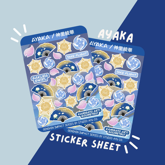 Ayaka Kamisato Waterproof Matte Sticker Sheet